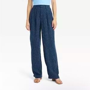 A New Day Women's Straight Casual High Rise Trousers, Navy/White, 14 Long